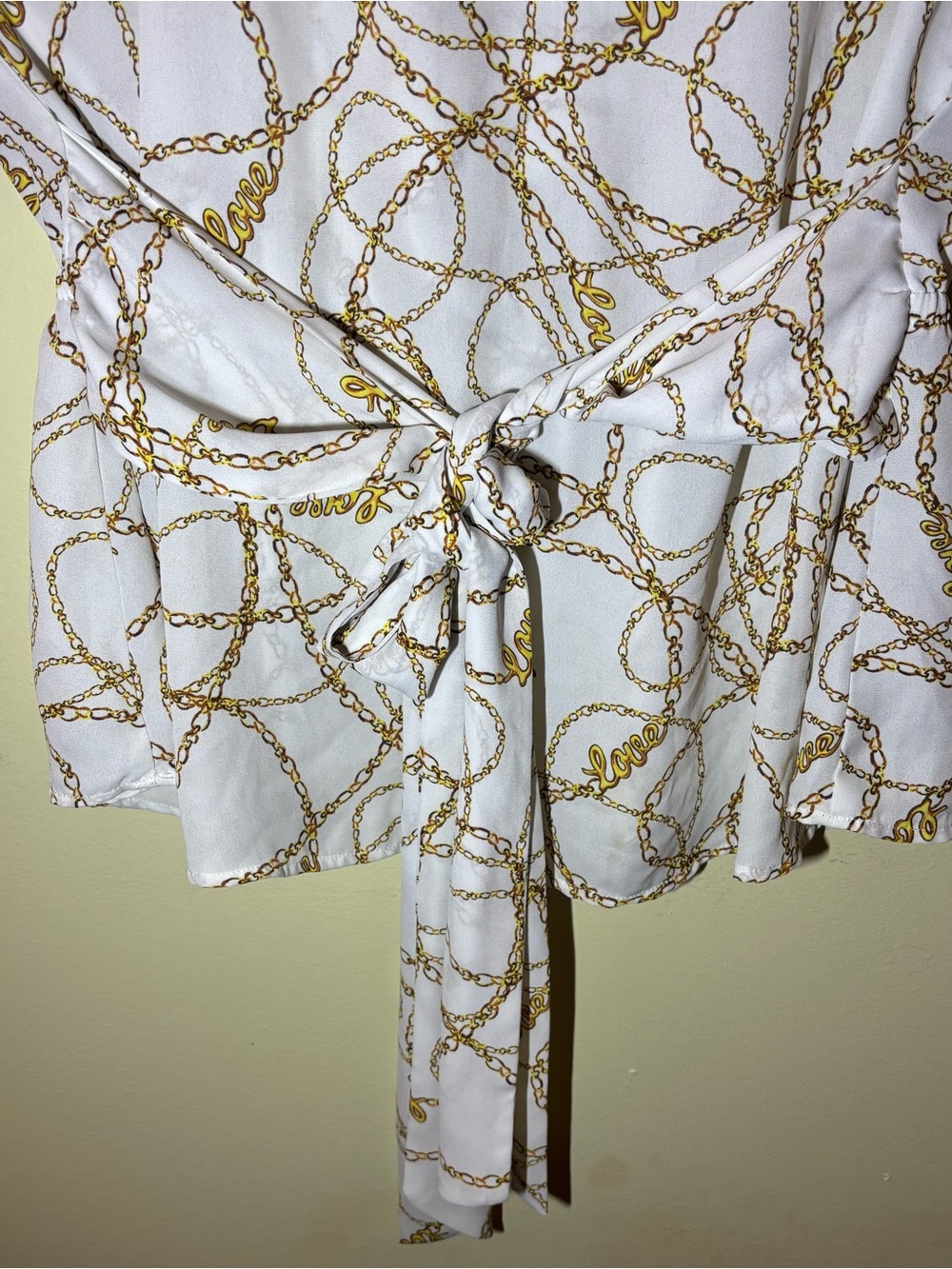 Women’s White Halter Tie-Waist Chain Print Top - Picture 3 of 4